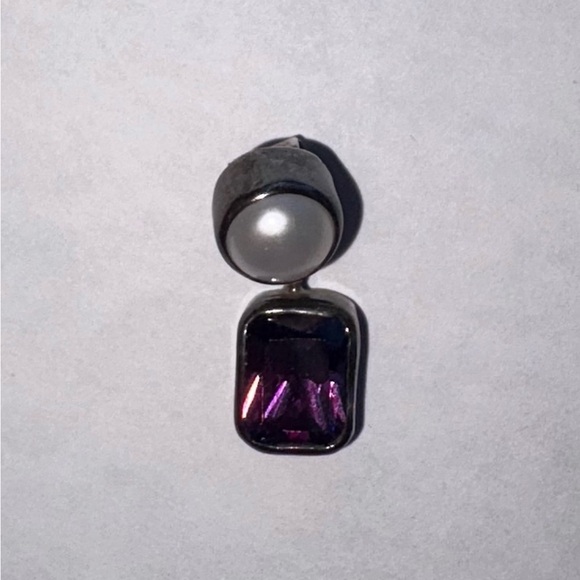 vintage Silver amethyst slider Pendant with authentic pearl - Picture 1 of 6